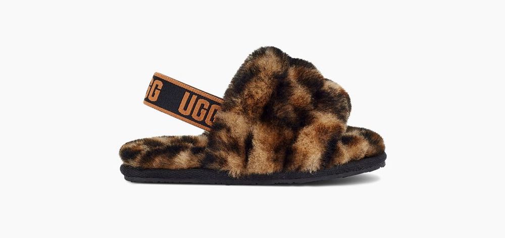 Ugg Fluff Yeah Her Print - Kids Slippers - Leopard - NZ (9543SIZWC)